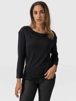 Cowl Neck Tee Long Sleeve - Black
