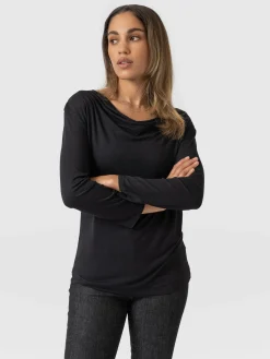 Cowl Neck Tee Long Sleeve - Black