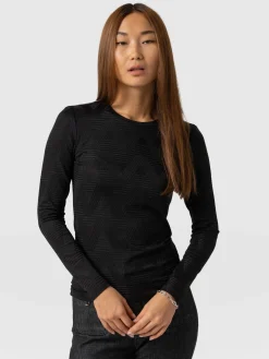 Darcey Long Sleeve Tee - Black Jacquard