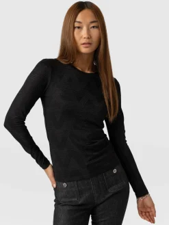 Darcey Long Sleeve Tee - Black Jacquard