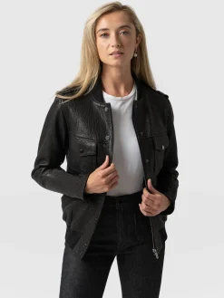 Delphi Leather Bomber Jacket - Black