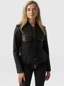 Delphi Leather Bomber Jacket - Black