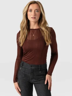 Demi Lace Long Sleeve Tee - Maroon