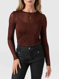 Demi Lace Long Sleeve Tee - Maroon