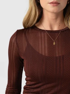 Demi Lace Long Sleeve Tee - Maroon
