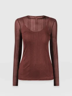 Demi Lace Long Sleeve Tee - Maroon