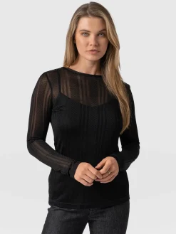 Demi Lace Long Sleeve Tee - Black