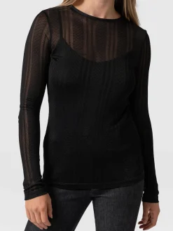 Demi Lace Long Sleeve Tee - Black