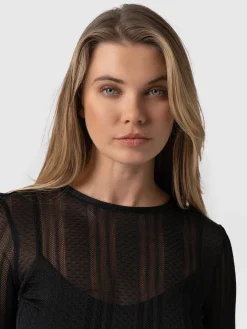 Demi Lace Long Sleeve Tee - Black