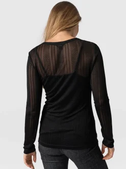 Demi Lace Long Sleeve Tee - Black