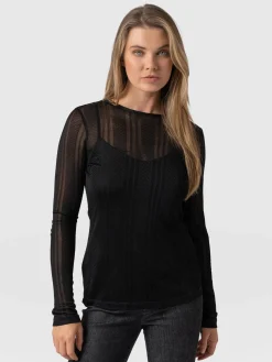 Demi Lace Long Sleeve Tee - Black