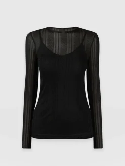 Demi Lace Long Sleeve Tee - Black