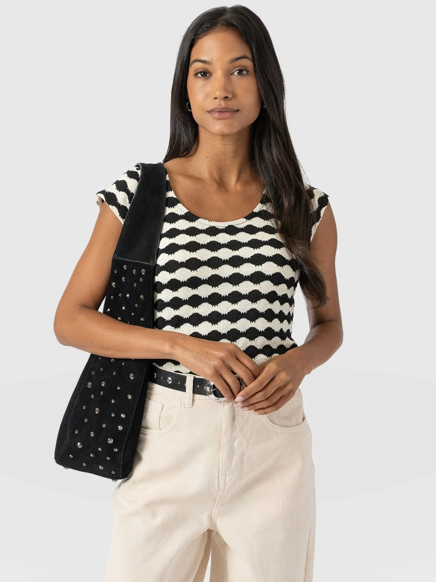 Elise Scoop Neck Tee - Black/Cream