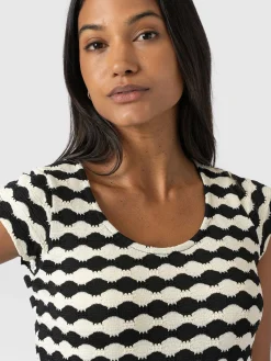 Elise Scoop Neck Tee - Black/Cream