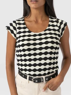 Elise Scoop Neck Tee - Black/Cream