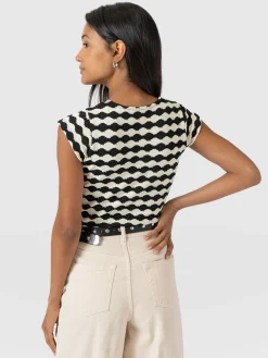 Elise Scoop Neck Tee - Black/Cream