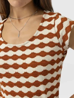 Elise Scoop Neck Tee - Brown/Cream