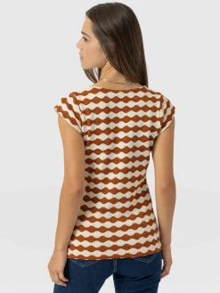 Elise Scoop Neck Tee - Brown/Cream