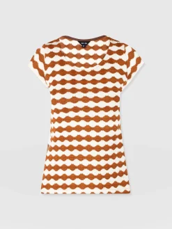 Elise Scoop Neck Tee - Brown/Cream