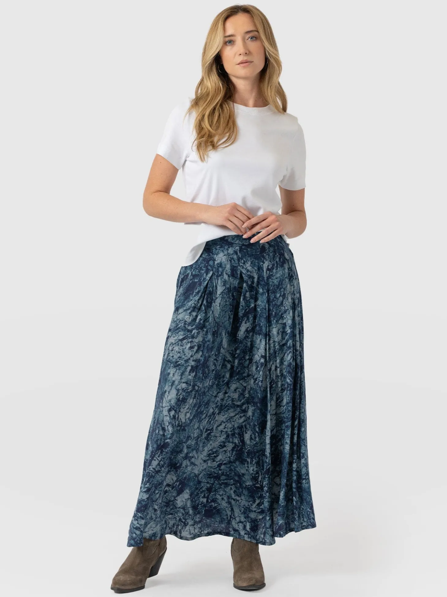 Eliza Pleated Skirt - Blue Marble