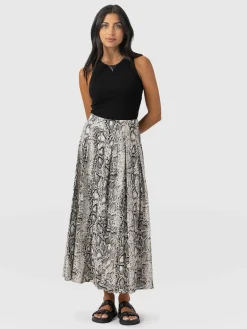 Eliza Pleated Skirt - Cream Snake