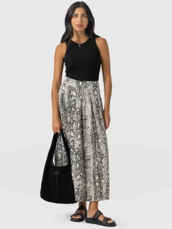 Eliza Pleated Skirt - Cream Snake