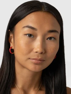 Enamel Hoop Earrings - Gold/Red