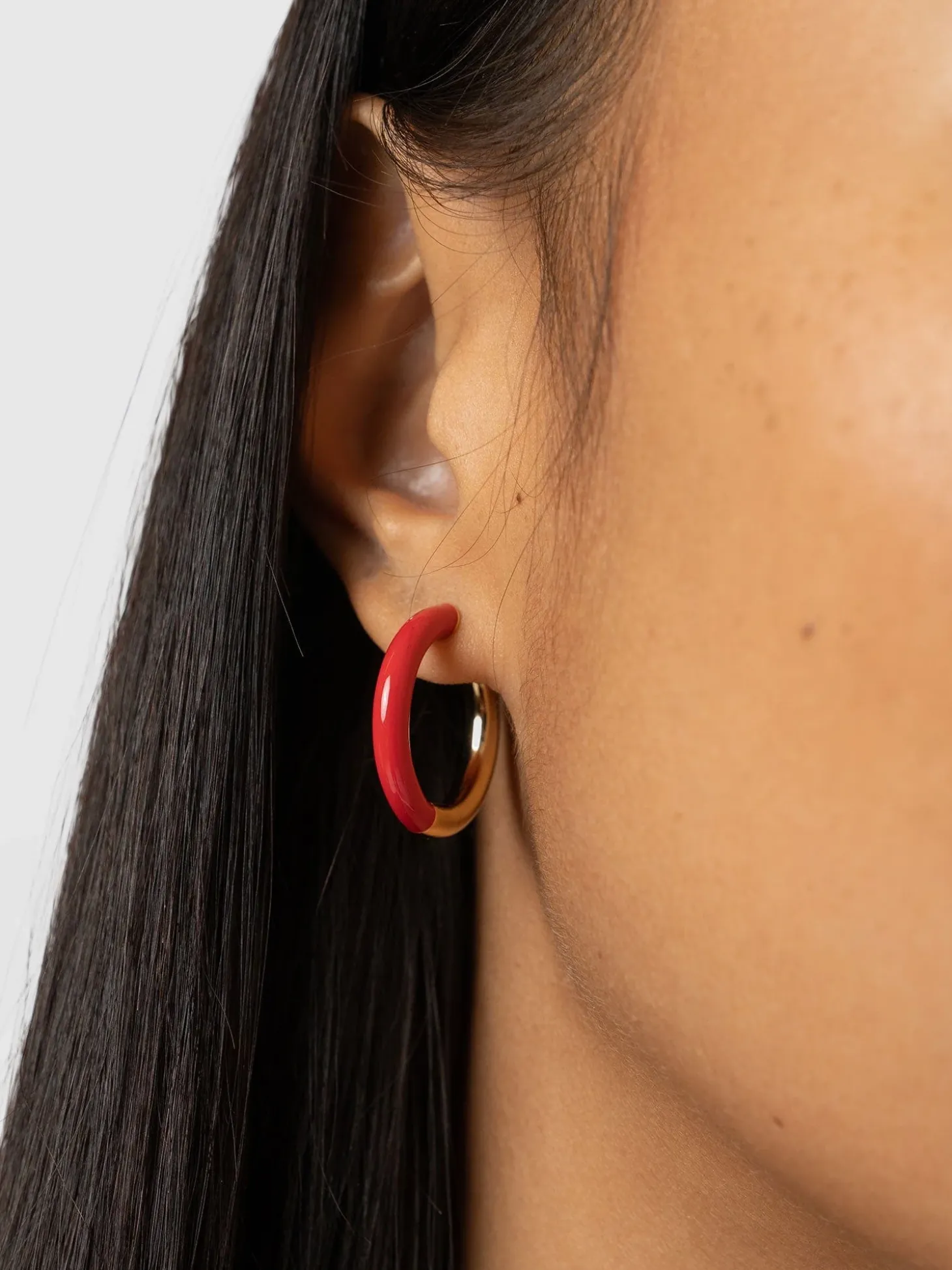 Enamel Hoop Earrings - Gold/Red