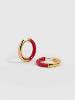 Enamel Hoop Earrings - Gold/Red