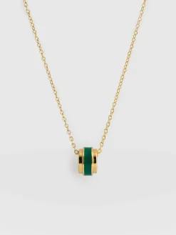 Enamel Stripe Charm Necklace - Gold/Green