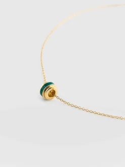 Enamel Stripe Charm Necklace - Gold/Green