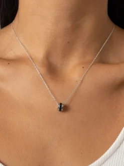 Enamel Stripe Charm Necklace - Silver/Black