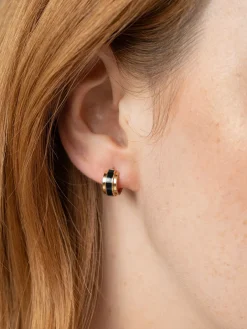 Enamel Stripe Huggie Earrings - Gold/Black