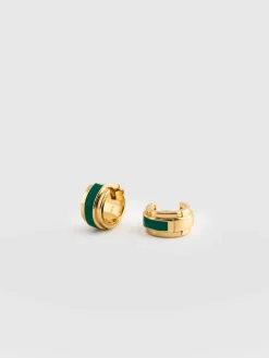 Enamel Stripe Huggie Earrings - Gold/Green