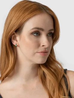 Enamel Stripe Huggie Earrings - Gold/Green