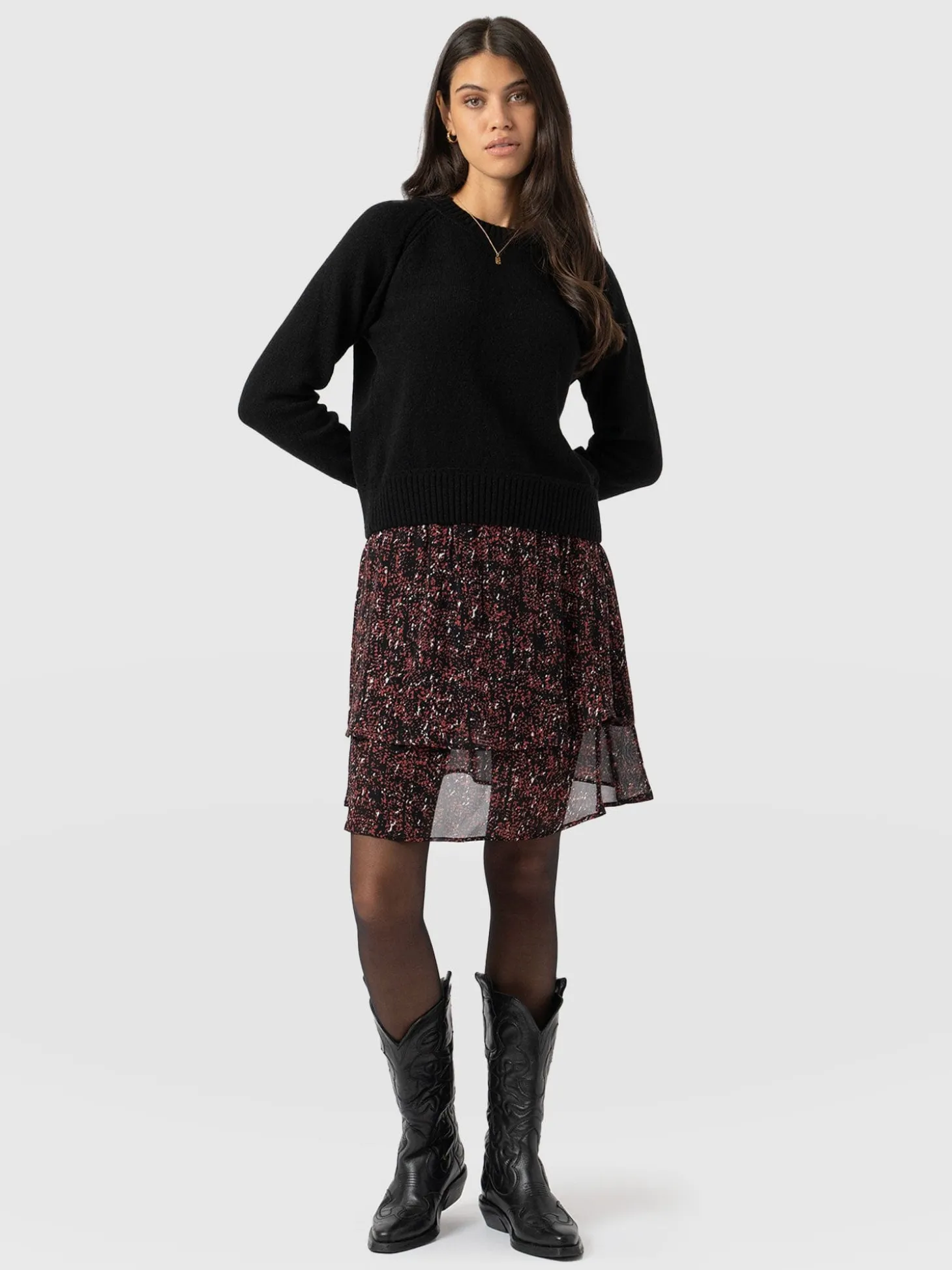 Etta Mini Layered Skirt - Red Ditsy Leopard