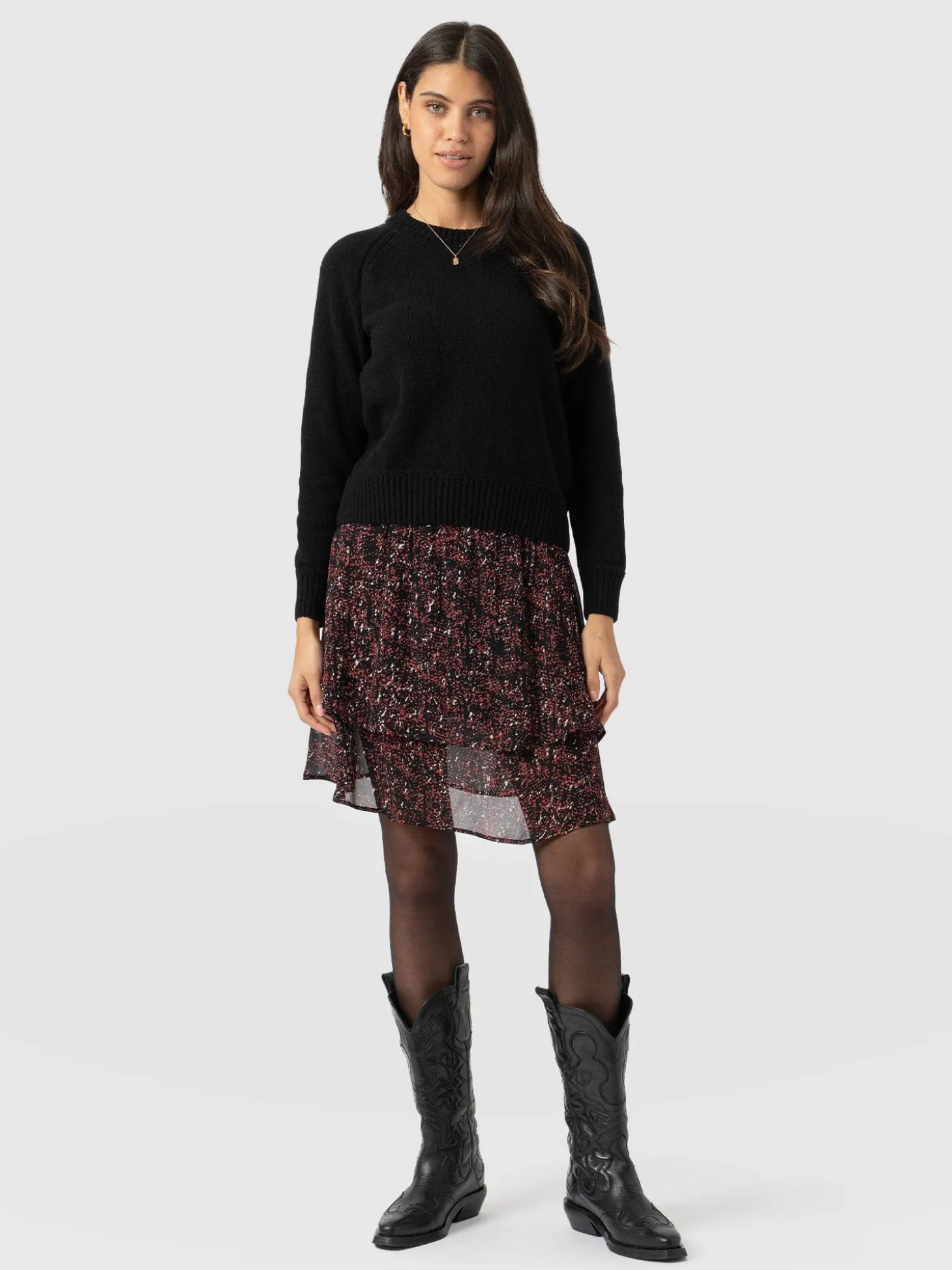 Etta Mini Layered Skirt - Red Ditsy Leopard