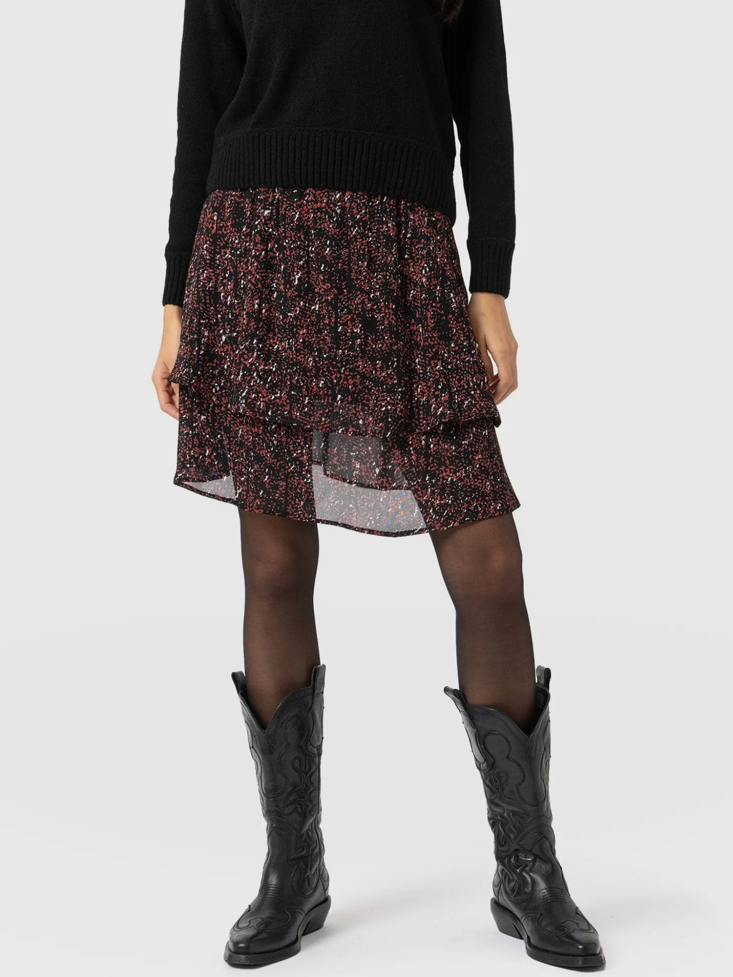 Etta Mini Layered Skirt - Red Ditsy Leopard