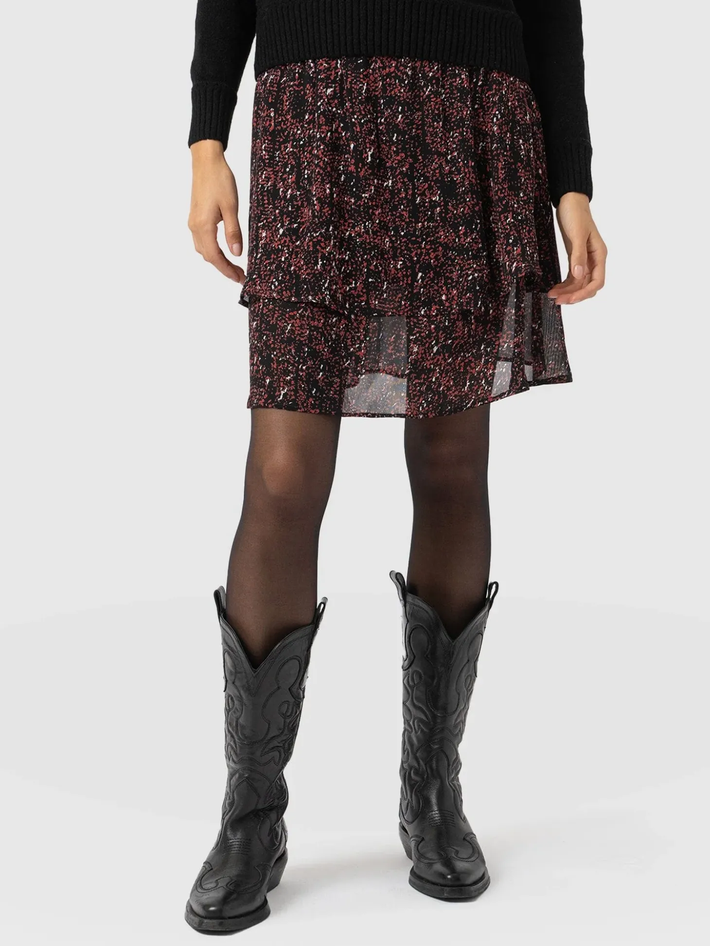 Etta Mini Layered Skirt - Red Ditsy Leopard