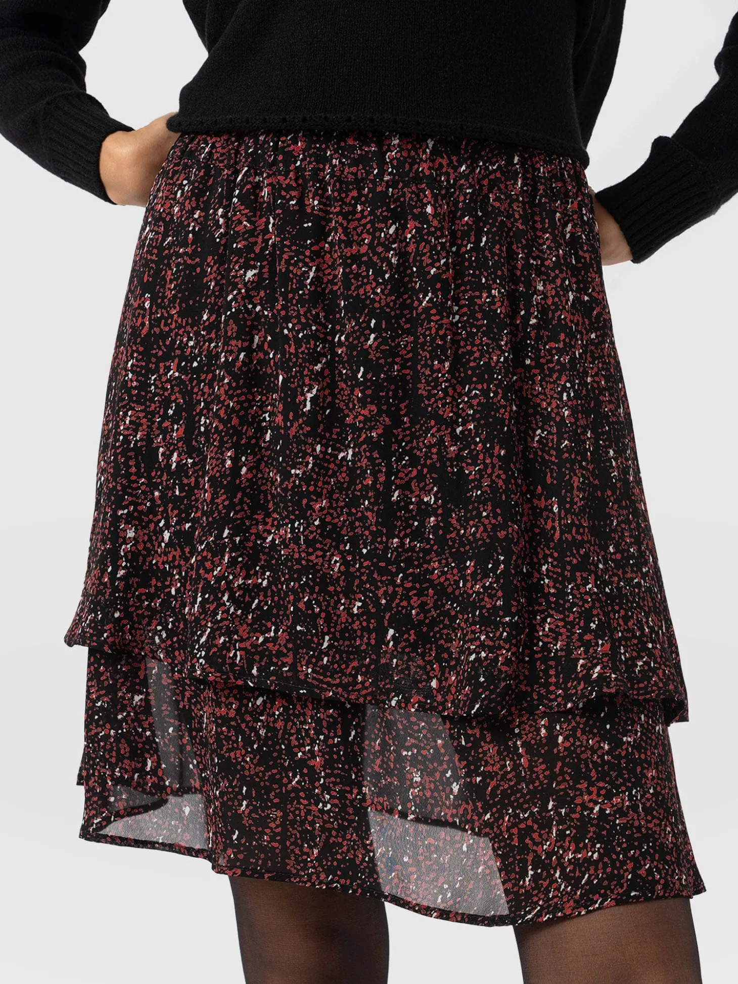 Etta Mini Layered Skirt - Red Ditsy Leopard