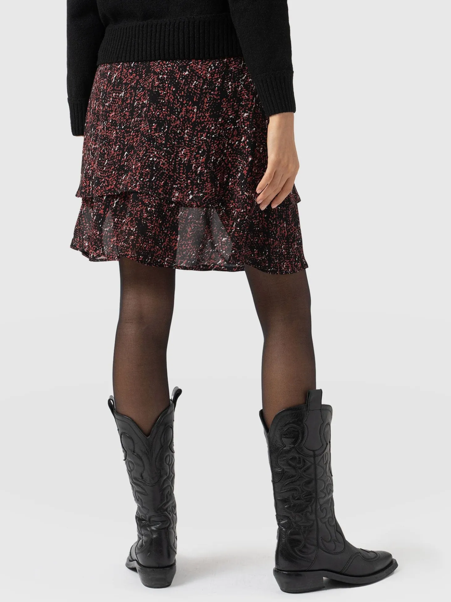 Etta Mini Layered Skirt - Red Ditsy Leopard