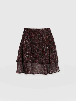 Etta Mini Layered Skirt - Red Ditsy Leopard