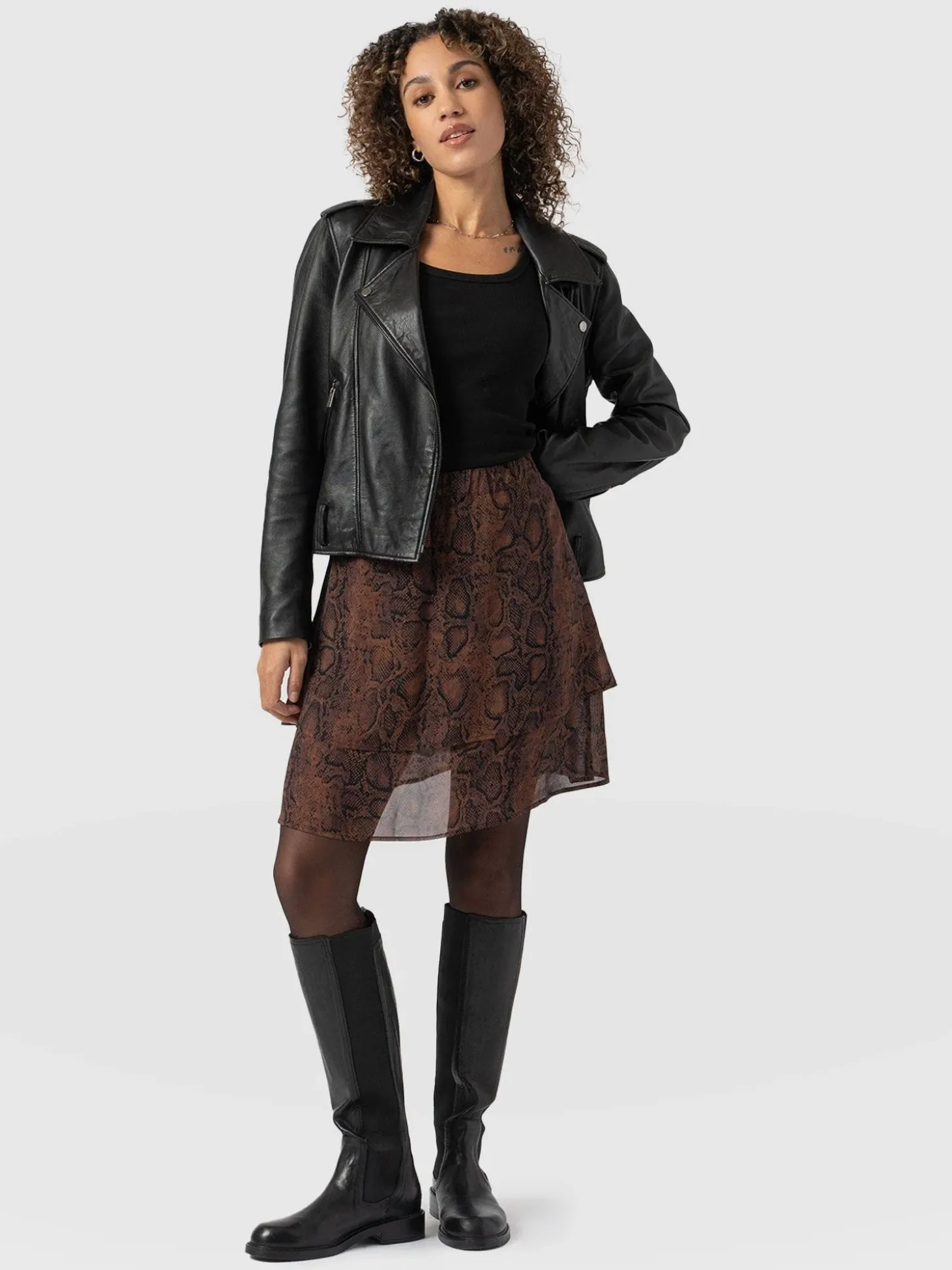 Etta Mini Layered Skirt - Brown Snake