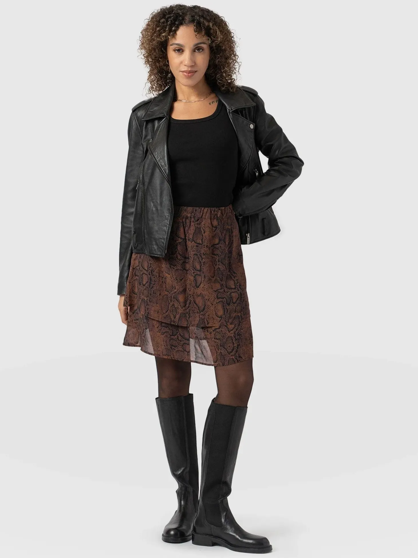 Etta Mini Layered Skirt - Brown Snake