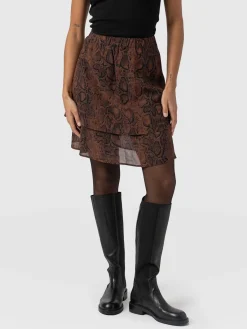 Etta Mini Layered Skirt - Brown Snake