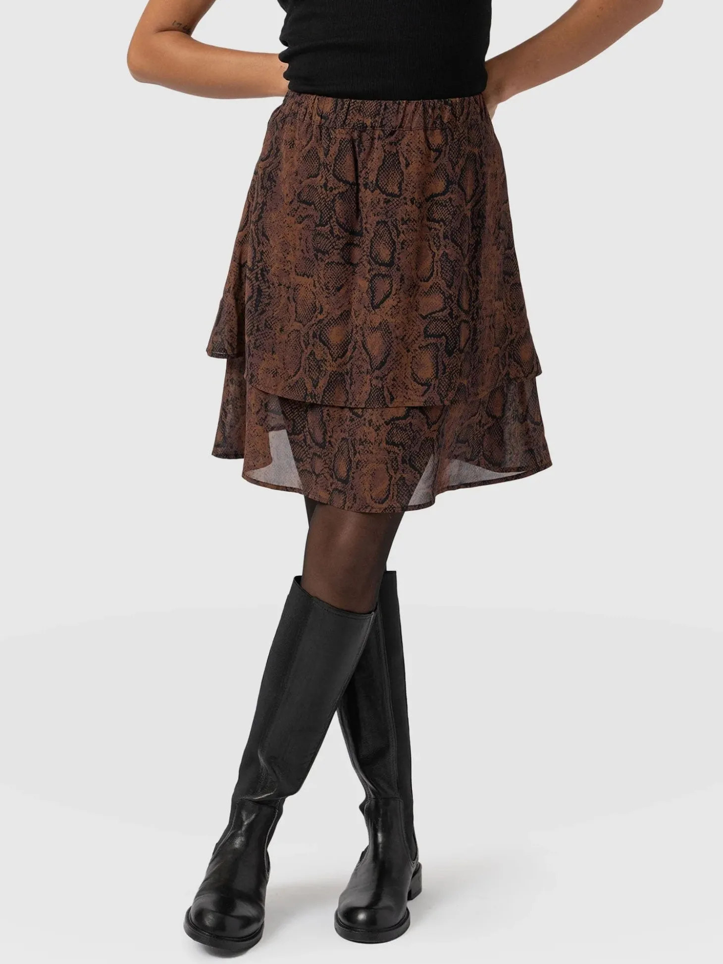 Etta Mini Layered Skirt - Brown Snake
