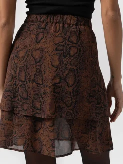 Etta Mini Layered Skirt - Brown Snake