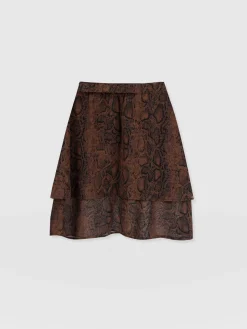 Etta Mini Layered Skirt - Brown Snake