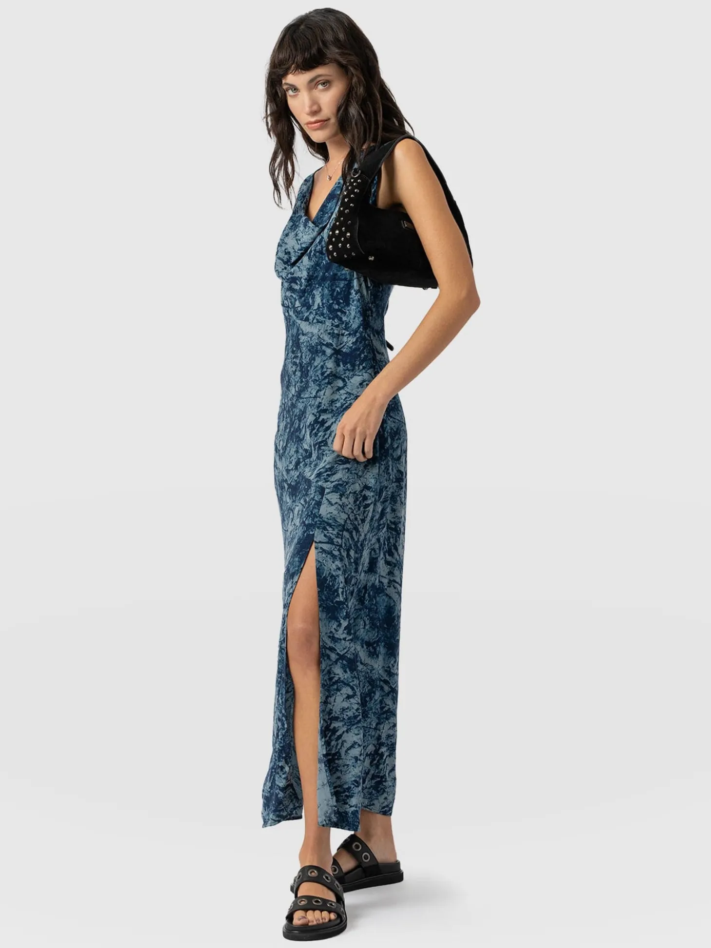 Faye Cowl Neck Dress - Blue Marble