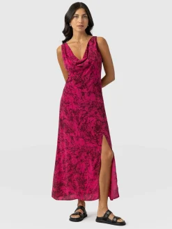 Faye Cowl Neck Dress - Pink Marble